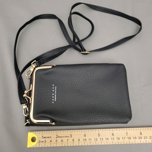 Carr Ken ~ Crossbody Cell Phone Purse Shoulder Bag Wallet Gray Kiss Lock/Zip NEW - Picture 1 of 4